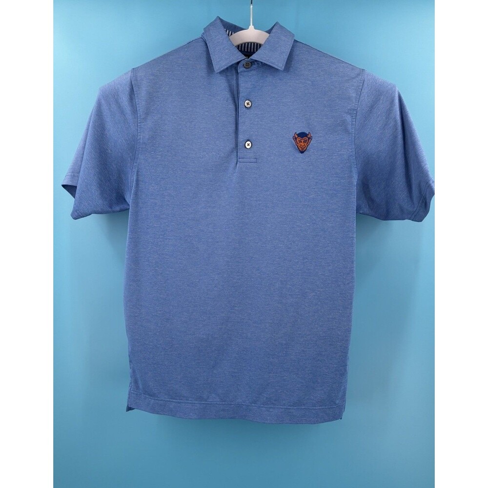 FootJoy FJ Golf Polo Shirt Mens Small Blue Heathered Devil Logo Embroidered